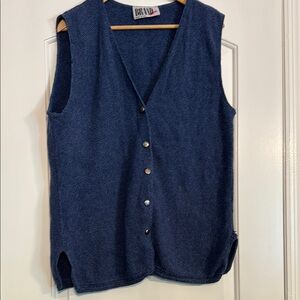 100% Cotton Blue Button-Up Vintage Knit Cardigan Sweater Size Women 14